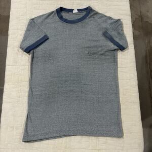 Vintage TG&Y Golden T Ringer T Shirt Blank Blue Soft 70s 80s Size L Paper Thin